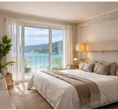 Apartamento à venda em Ubatuba com quarto aconchegante, boa iluminação e excelente localização.